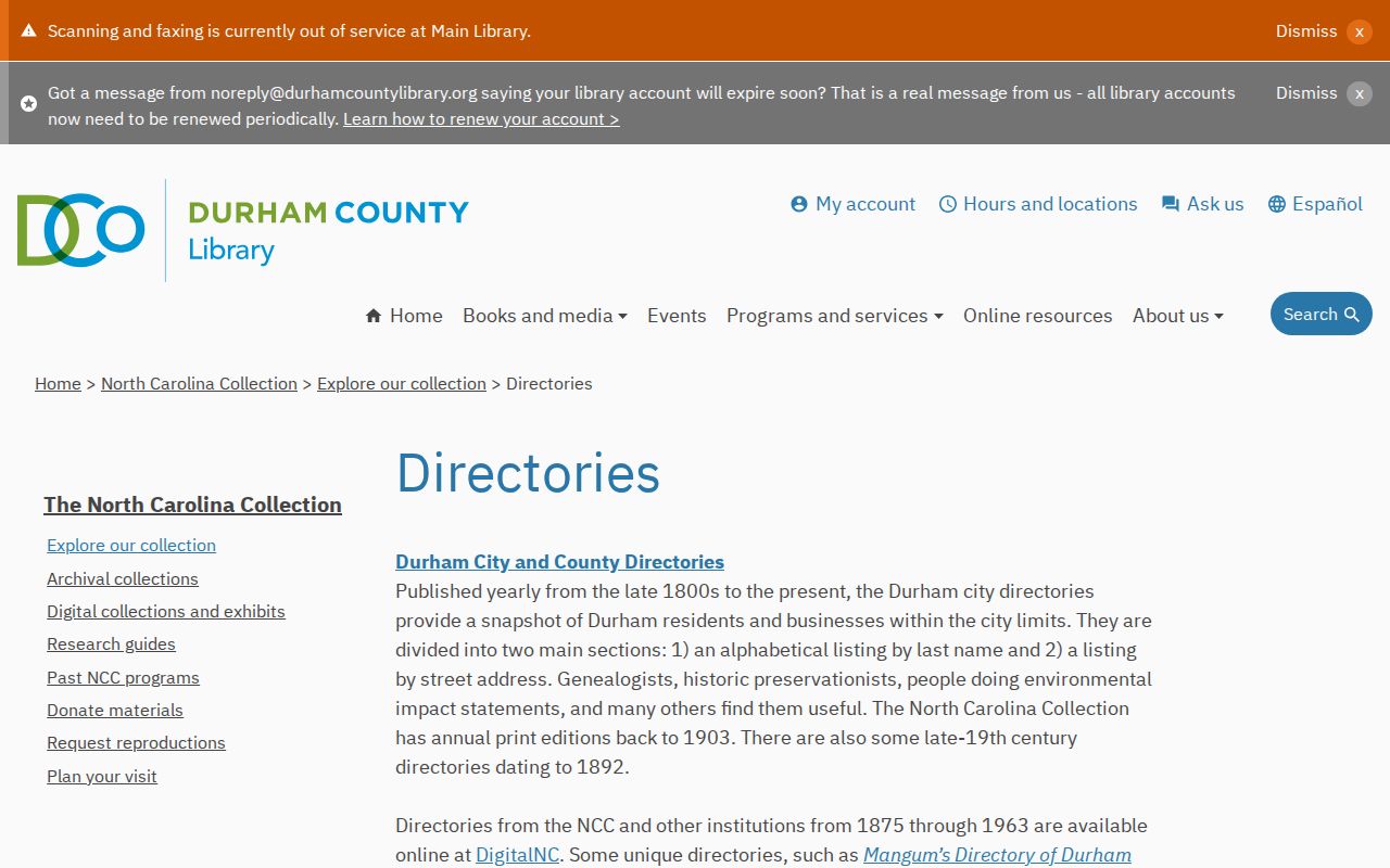 Durham city directory collections at Durham County Library