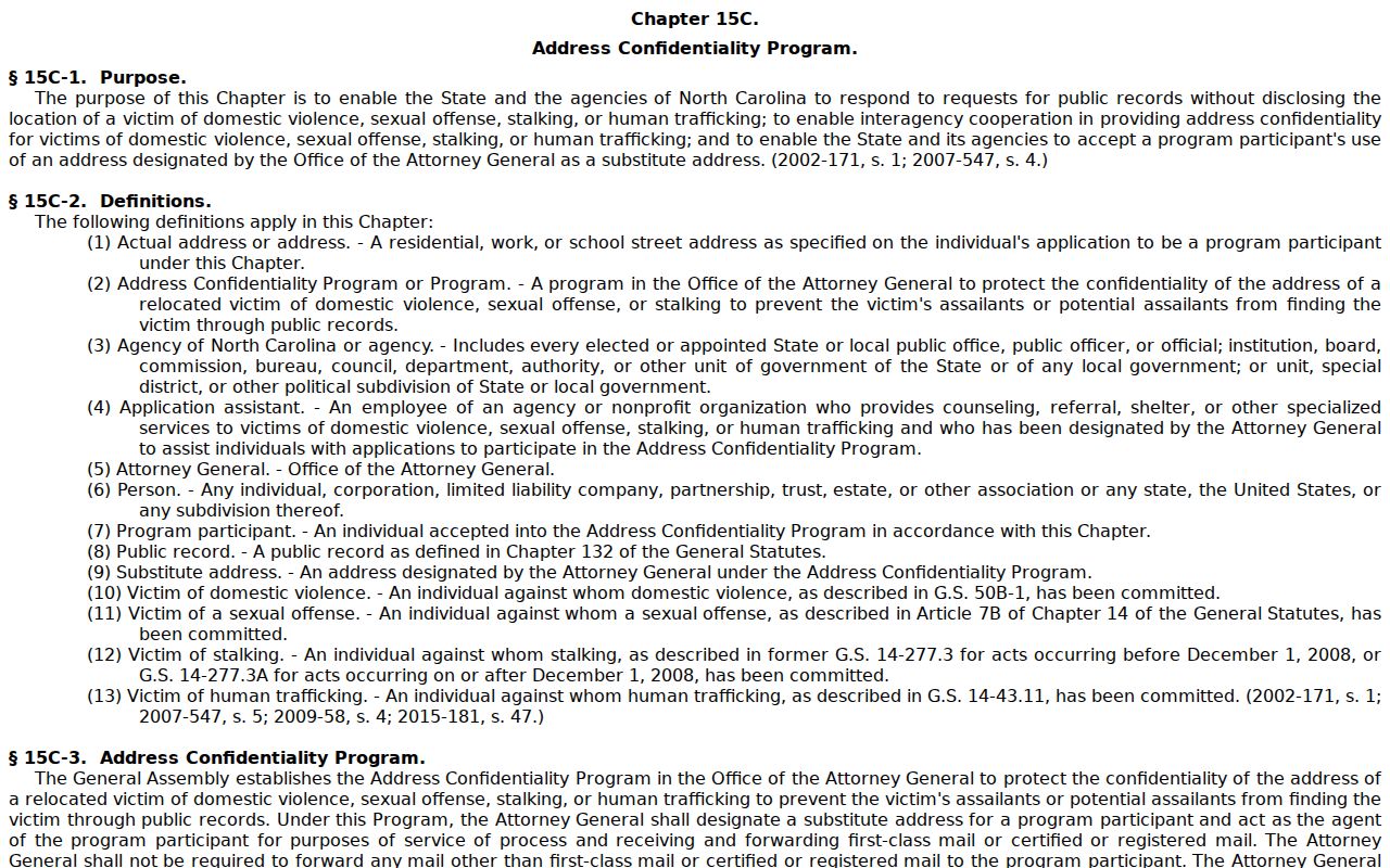 North Carolina Address Confidentiality Program statute