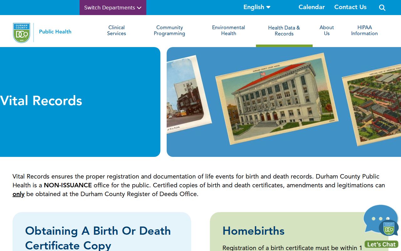 Durham resident lookup local vital records routing from Durham Public Health