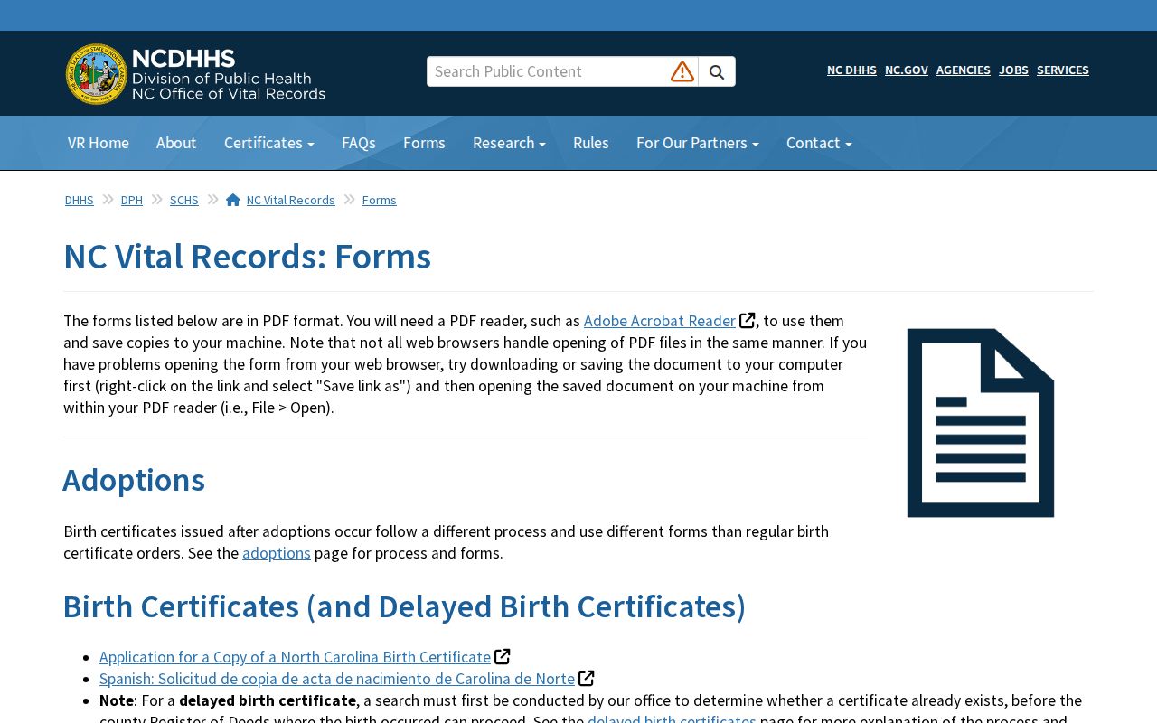 Durham resident lookup North Carolina Vital Records application forms